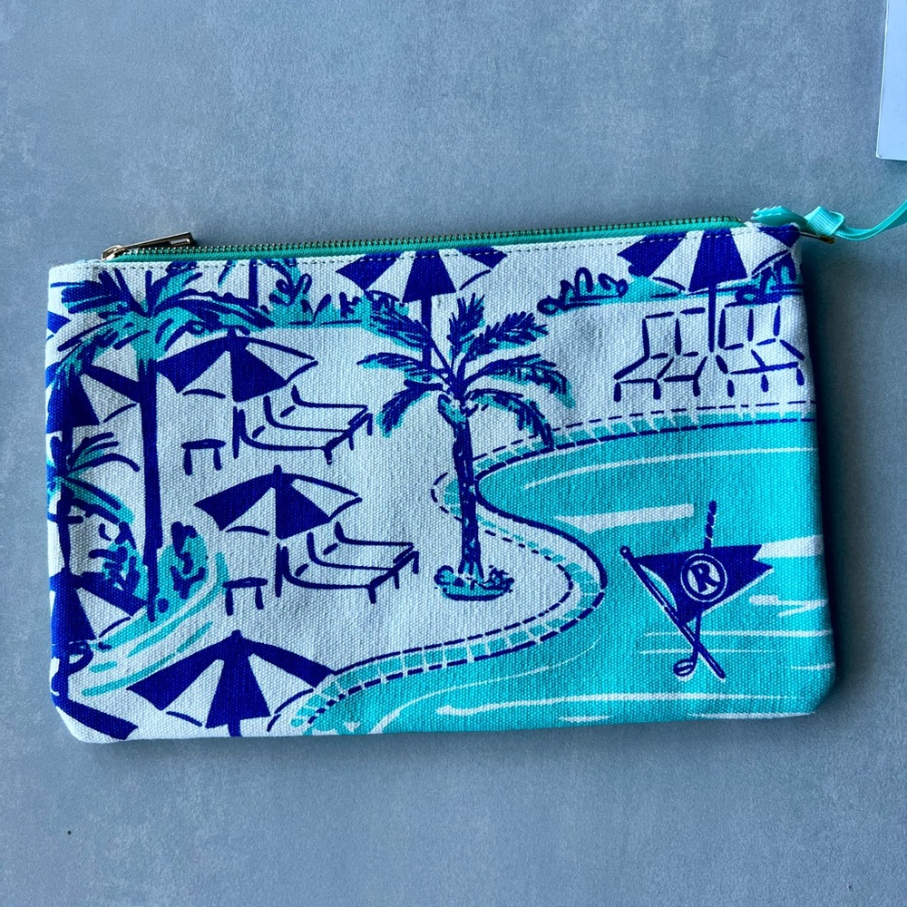 Lilibridge Blue and White Beach Scene Pouch clutch purse handbag cosmetics swim - Picture 2 of 3